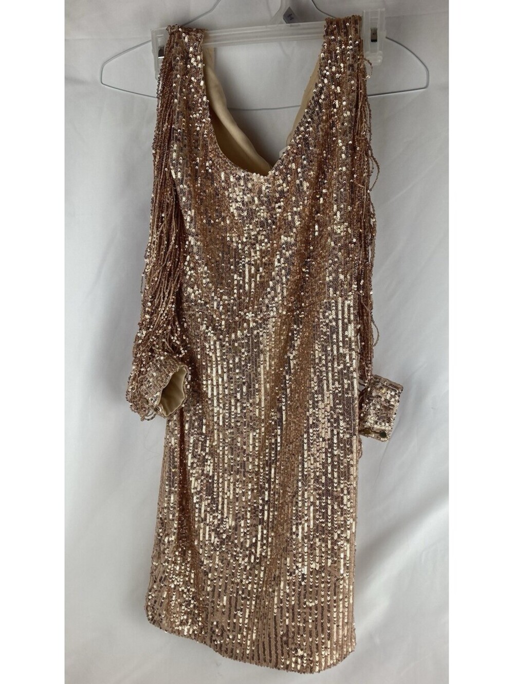 NEW Women’s Size S CBR Exclusive Selection Rose Gold Sequin Fringe Party Dress